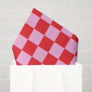 Bright Red and Light Pink Checkered Tissue Paper