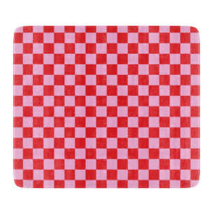 Bright Red and Light Pink Chequered Cutting Board