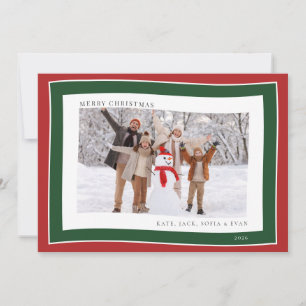 Bright Red and Pine Green Border Christmas Holiday Card