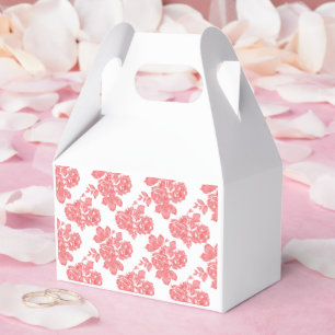 Bright red and pink floral wrapping paper featurin favour box