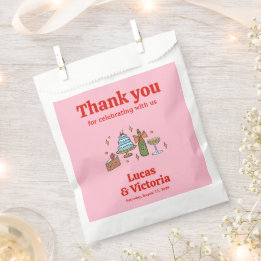 Bright Red and Pink Hand Drawn Wedding  Favour Bags