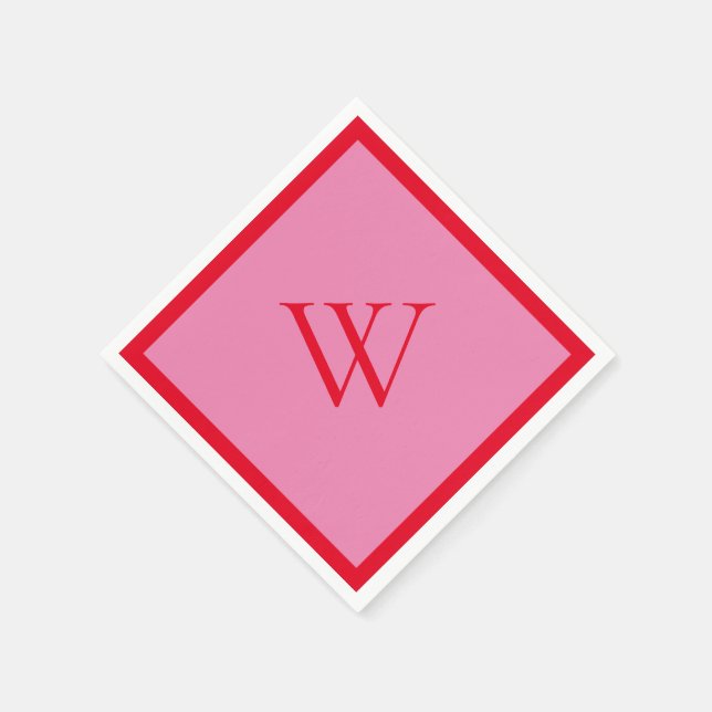 Bright Red and Pink Monogrammed Napkin (Corner)