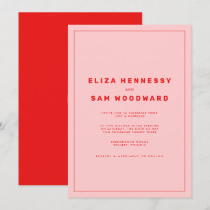 Bright Red and Pink Wes Anderson Inspired Wedding Invitation