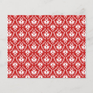 Bright Red and White Damask Pattern.