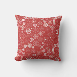 Bright Red and White Festive Snowflakes - Winter Cushion