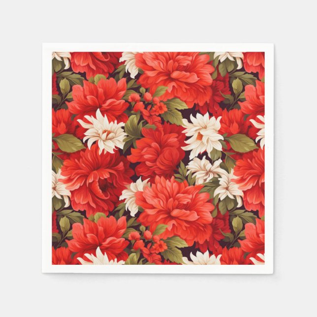 Bright red and white flowers napkin (Front)