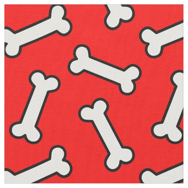 Bright Red and White Happy Dog Bone Pattern Fabric (Close Up)