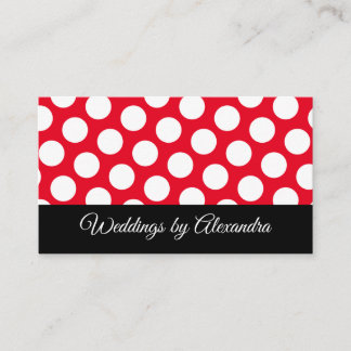 Bright Red and White Polka Dot Black Accent Business Card