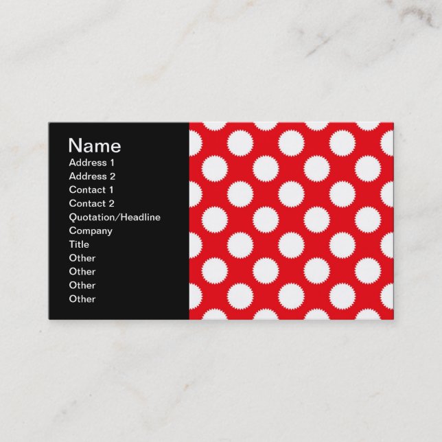 Bright Red and White Polka Dot Pattern Business Card (Front)