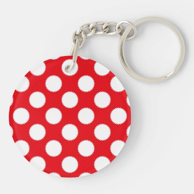Bright Red and White Polka Dot Pattern Key Ring (Back)