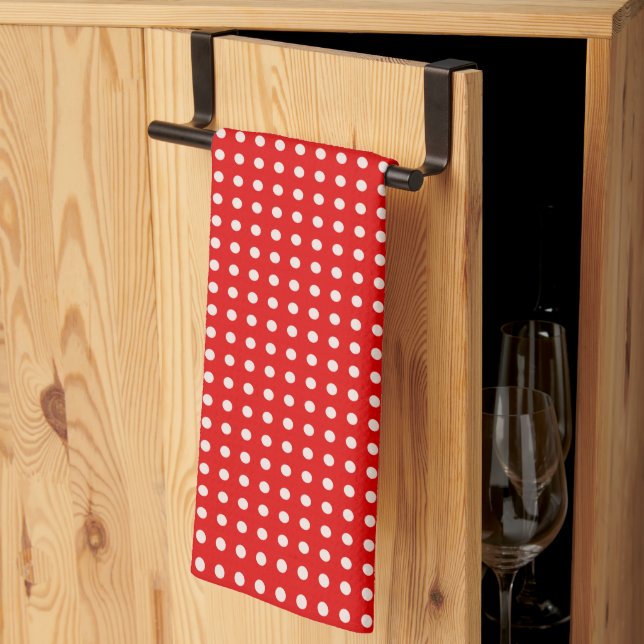 Bright Red and White Polka Dot Pattern   Tea Towel (Thirds Fold)