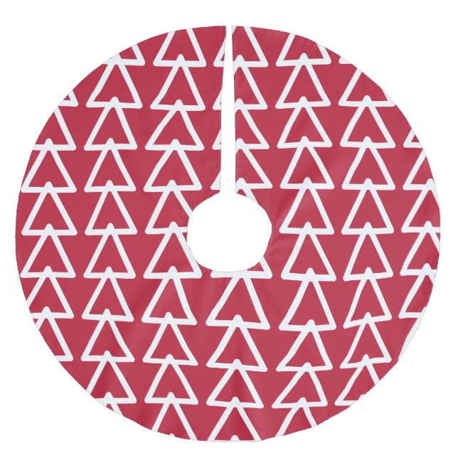Bright Red and White Triangle Christmas  Brushed Polyester Tree Skirt (Front)
