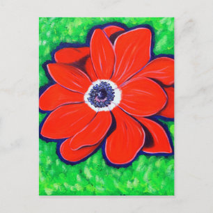 Bright Red Anemone Painting Postcard