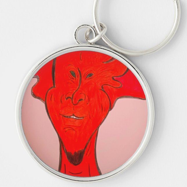 Bright Red Animated Character Art Keychain (Front)