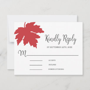 Bright Red Autum Maple Leaf Wedding RSVP Card