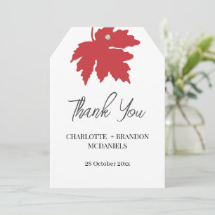 Bright Red Autumn Maple Leaf Wedding Thank You Card