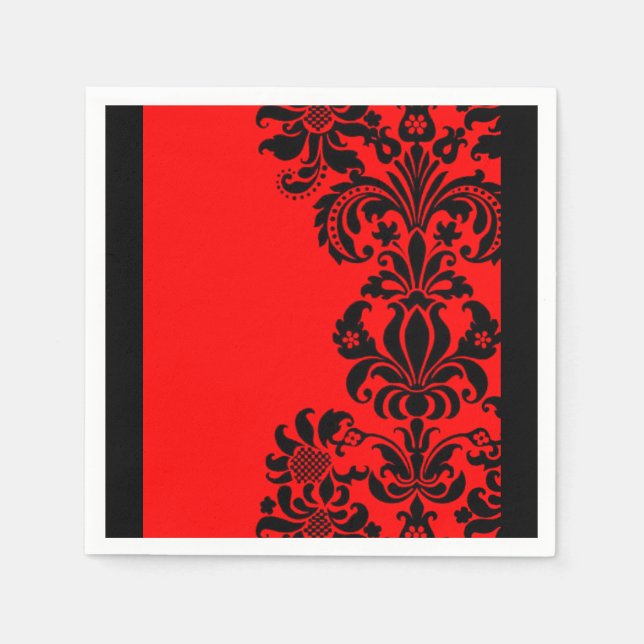 bright red baroque paper party napkins (Front)