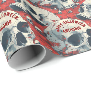 Bright Red Black Grey Skulls Gothic Wrapping Paper