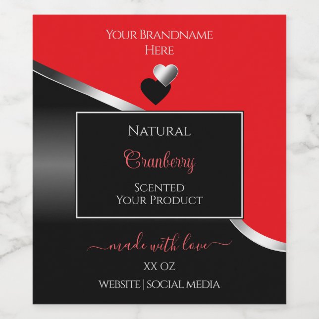 Bright Red Black Wavy Silver Hearts Product Labels (Single Label)