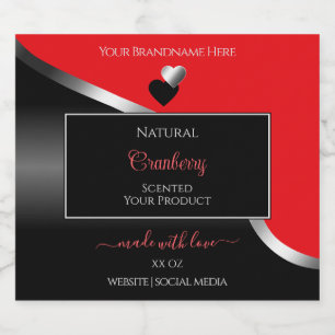 Bright Red Black Wavy Silver Hearts Product Labels