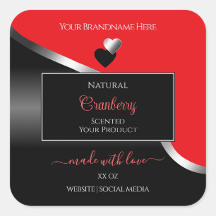 Bright Red Black Wavy Silver Hearts Product Labels
