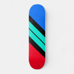 Bright Red Blue Black Aqua Diagonal Racing Stripe Skateboard