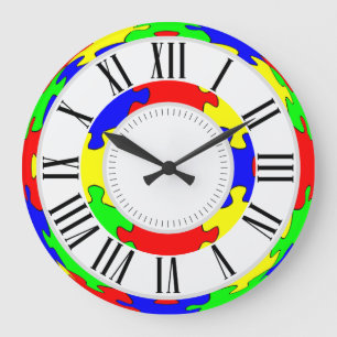 Bright Red, Blue, Green and Yellow Jigsaw Puzzle Large Clock
