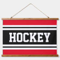 Bright Red Bold Black White Stripes HOCKEY Text 