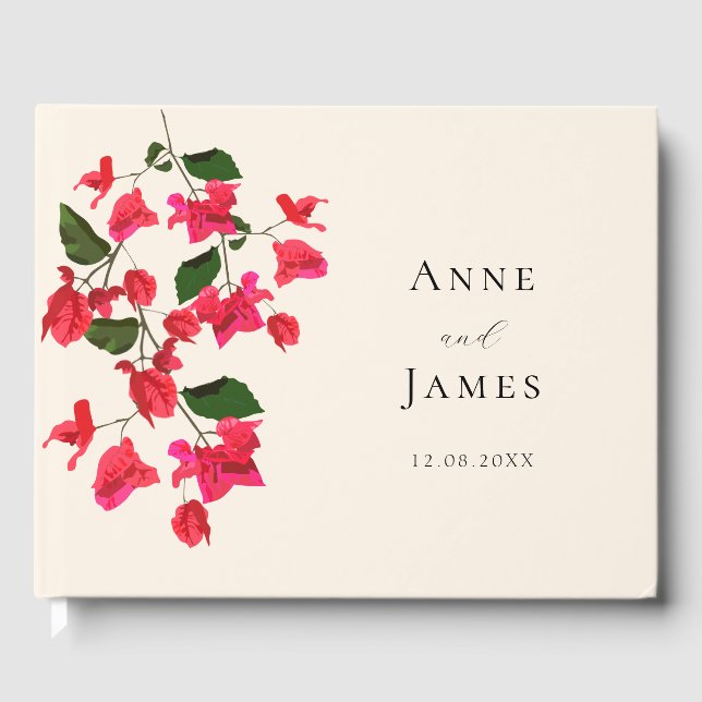 Bright Red Bougainvillea Flower Guest Wedding Book (Front)
