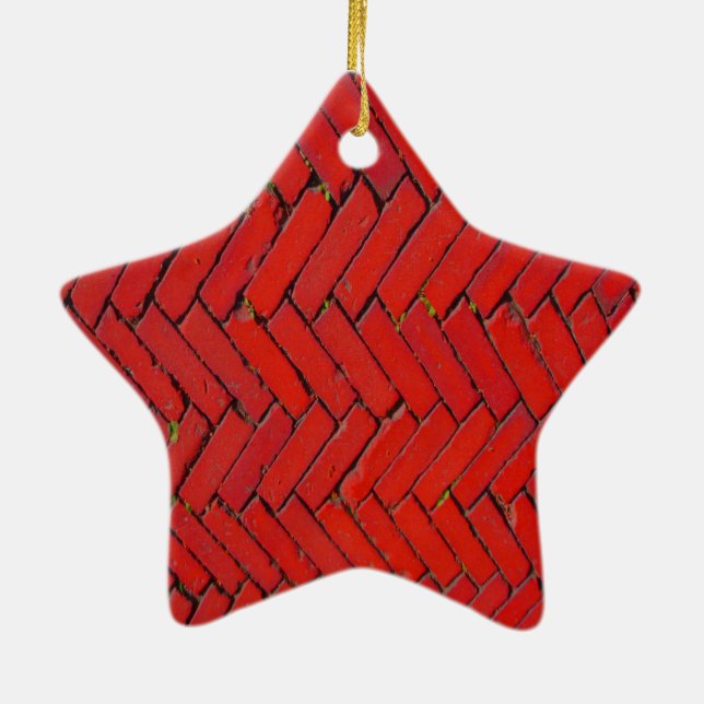 Bright Red Brick chevron pattern Ceramic Tree Decoration (Back)