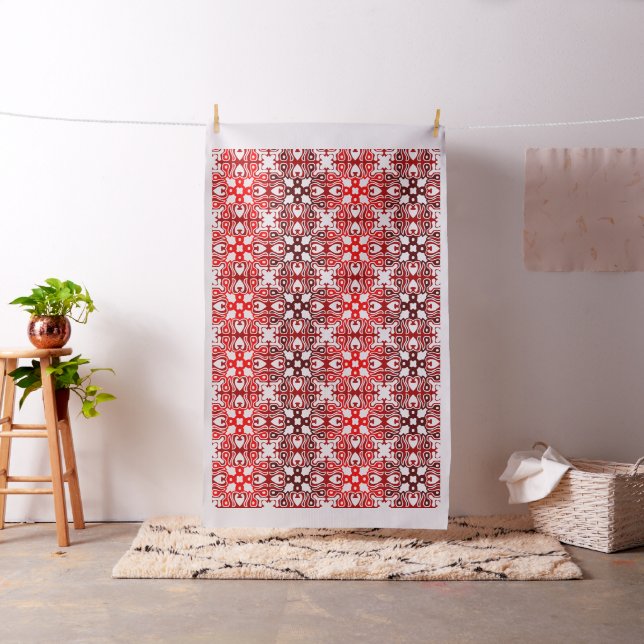 bright red brick red African Tribal Pattern Fabric (In Situ)