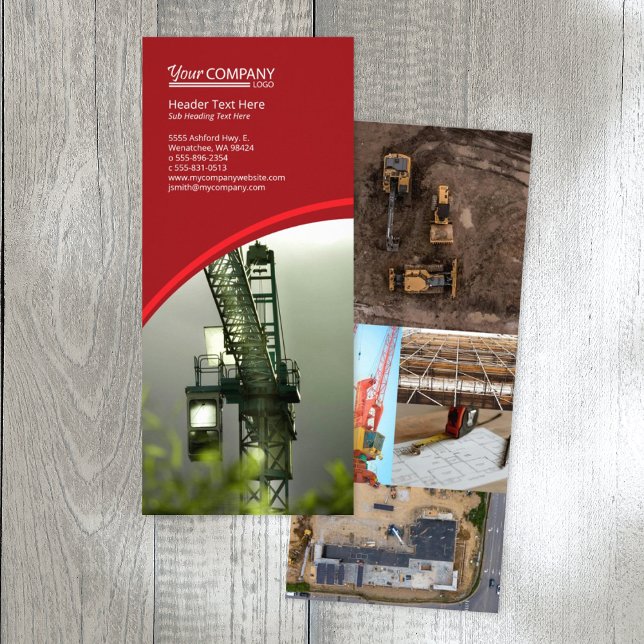 Bright Red, Burgundy Tiled Photos Rack Card (red company branded rack card, red brochure template with logo, red flyer design)