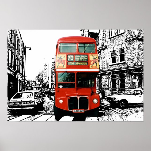 Bright Red Bus in London Poster (Front)