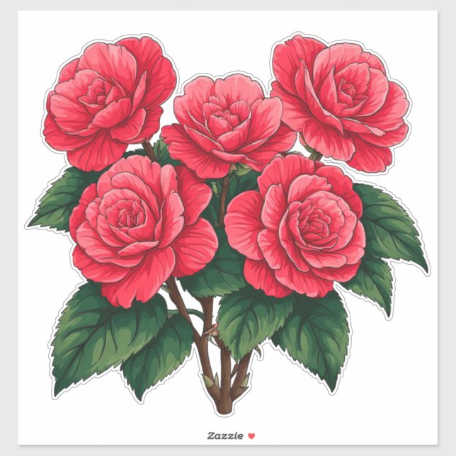 Bright Red Camellia Rose Bouquet (Sheet)