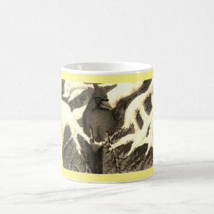 Bright red Cardinal bird in snowy pines  Coffee Mu Mug