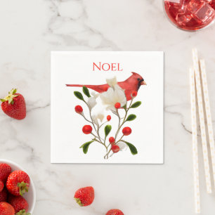 Bright Red Cardinal on a Berry Branch Napkin