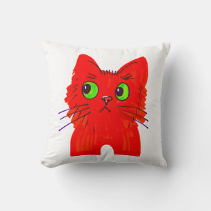 Bright Red Cat — Wide-Eyed Wonder with a Twist Cushion