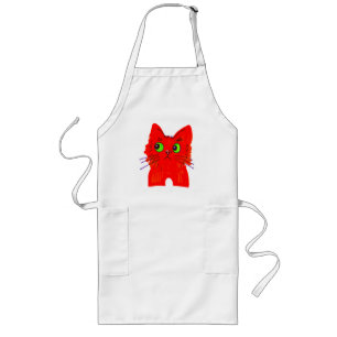 Bright Red Cat — Wide-Eyed Wonder with a Twist Long Apron