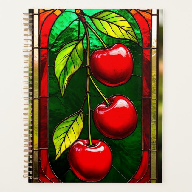 Bright Red Cherries and Green Leaves Planner (Front)