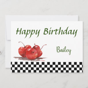 Bright Red Cherries on a Checked Tablecloth Holiday Card