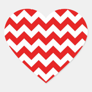 Bright Red Chevron Zig-Zag Pattern Heart Sticker