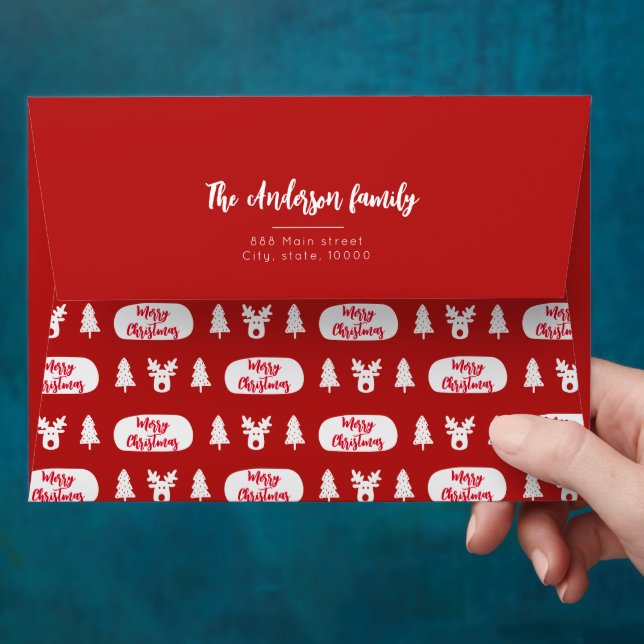 Bright Red Christmas Holiday Patterned Envelope (Hand)