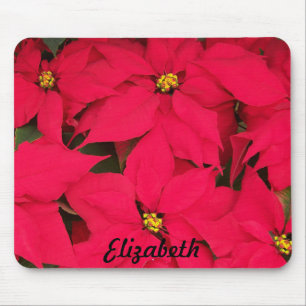 Bright Red Christmas Poinsettias Personalised Mouse Mat