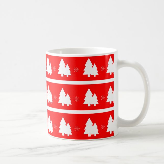 Bright Red Christmas Trees and Snowflakes Mug (Right)
