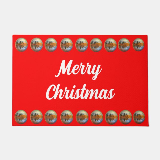 Bright Red Country Christmas Doormat (Front)