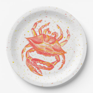 Bright Red Crab Paper Plates