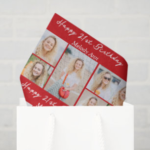 Bright Red Custom Happy Birthday Photo Collage Tissue Paper