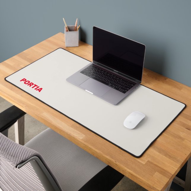 Bright red custom name plain grey desk mat (Office 2)