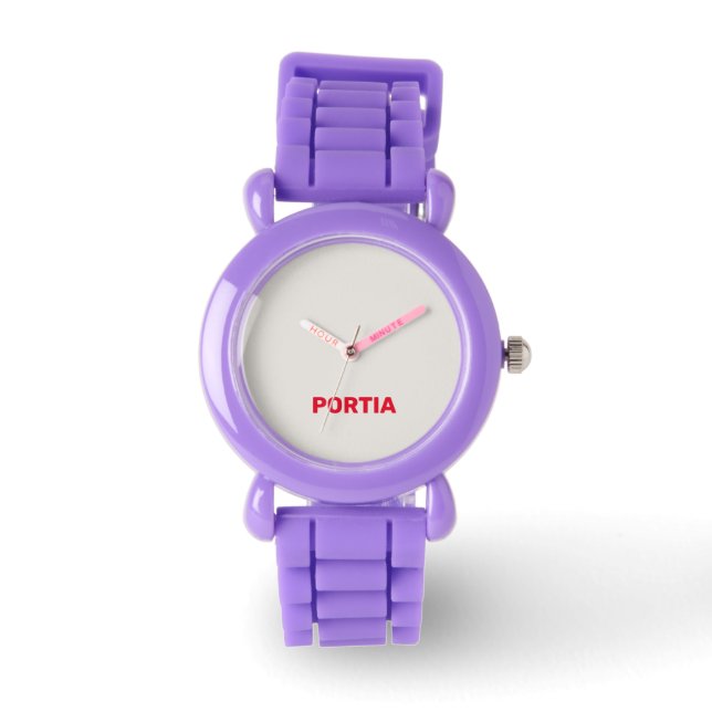 Bright red custom name plain grey watch (Front)