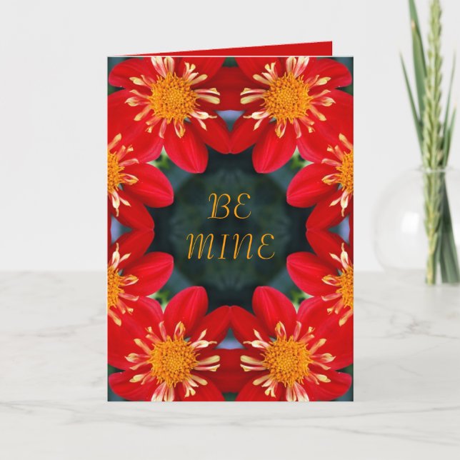 Bright Red Dahlias Valentine Card (Front)
